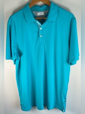 Adidas Men’s Polo Shirt Sz M Adipure Golf Blue Teal Athletic Stretch Fabric EUC